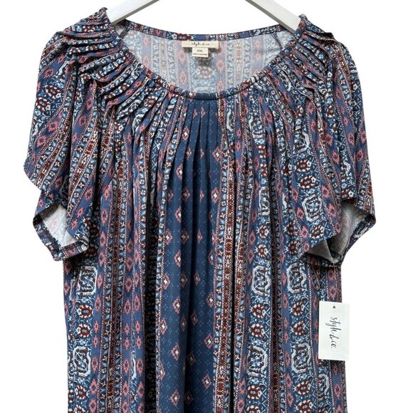 Style & Co Peasant Top XXL Blue Boho Stretch Jersey Short Sleeve Blouse NWT - Picture 2 of 7
